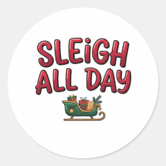 Pegatina Redonda Diseño de Navidad Sleigh All Day