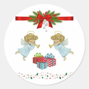 Pegatina Redonda Diseño de navidades con ángeles