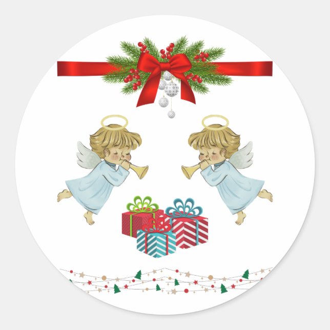 Pegatina Redonda Diseño de navidades con ángeles (Anverso)