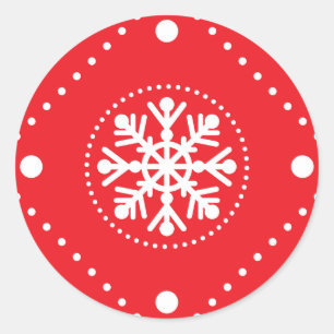 Pegatina Redonda Diseño de Navidades de copos de nieve blancos y br