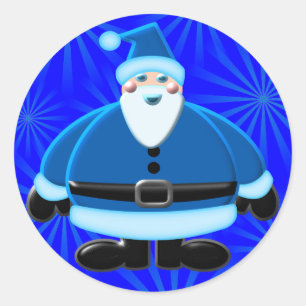 Pegatina Redonda Diseño de Navidades de Santa Azul