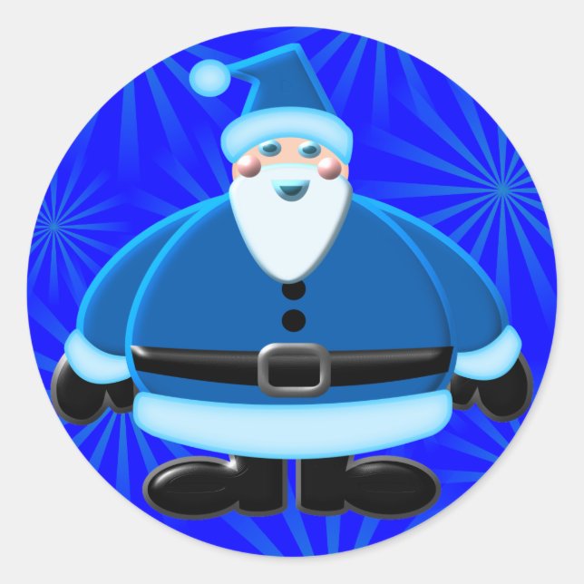 Pegatina Redonda Diseño de Navidades de Santa Azul (Anverso)