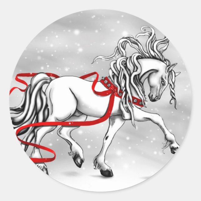 Pegatina Redonda Diseño de Navidades de Stallion Blanco (Anverso)