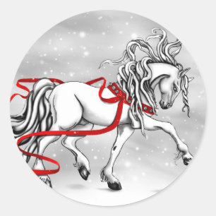 Pegatina Redonda Diseño de Navidades de Stallion Blanco