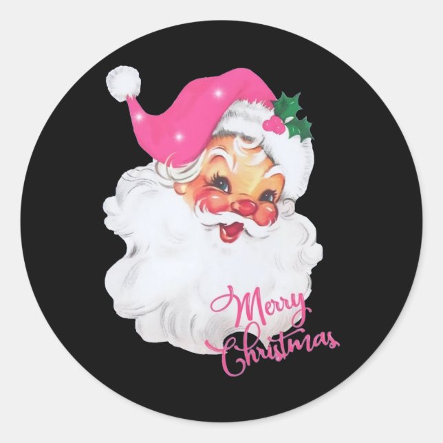 Pegatina Redonda Diseño de Navidades rosados de divertida época San (Anverso)
