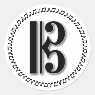 Pegatina Redonda Diseño de notas de música Alto o Tenor Clef para C
