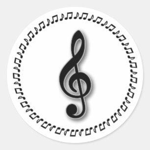 Pegatina Redonda Diseño de notas de música Treble Clef