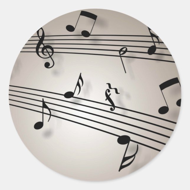 Pegatina Redonda Diseño de notas musicales (Anverso)