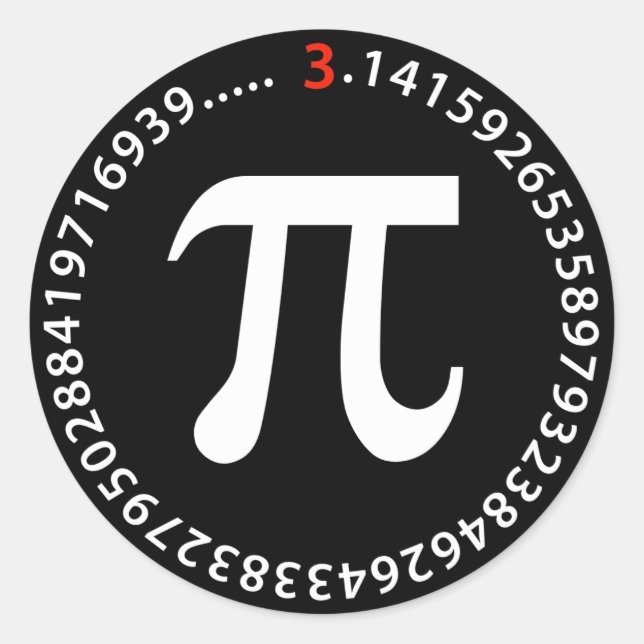 Pegatina Redonda Diseño de número Pi (Anverso)