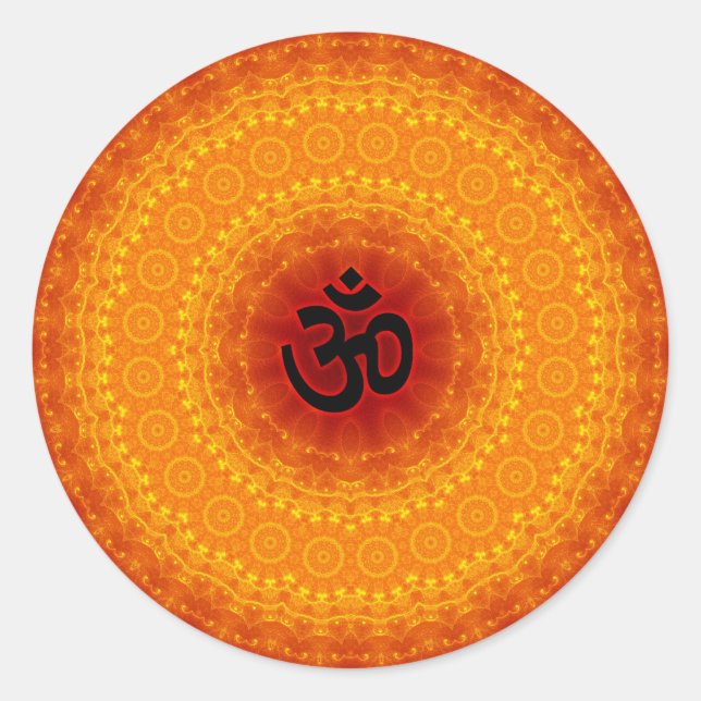 Pegatina Redonda Diseño de Om Mandala (Anverso)