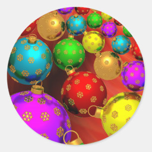 Pegatina Redonda Diseño de ornamentos de árboles navideños festivos