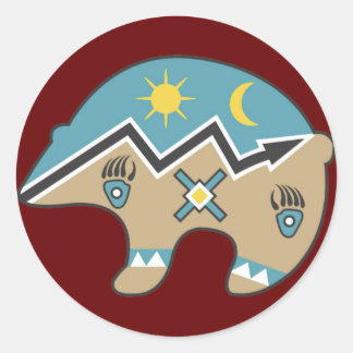 Pegatina Redonda Diseño de oso tribal