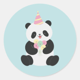 Pegatina Redonda Diseño de Panda dulce rosa y de menta