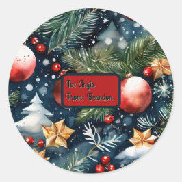 Pegatina Redonda Diseño de Papel de Regalo Personalizable