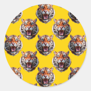 Pegatina Redonda Diseño de patrón de cabeza de tigre amarillo