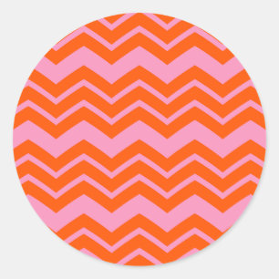 Pegatina Redonda Diseño de patrón de Chevron en naranja y rosa