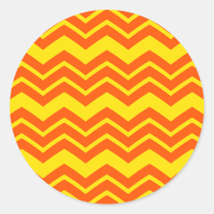 Pegatina Redonda Diseño de patrón de chevron naranja y amarillo