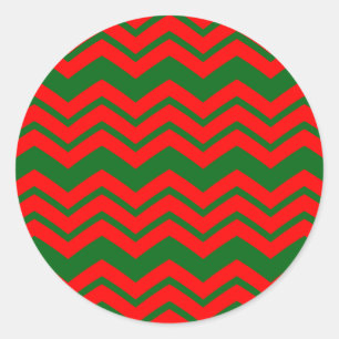 Pegatina Redonda Diseño de patrón de Chevron rojo y verde