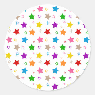 Pegatina Redonda Diseño de patrón de estrellas coloridas blanco 