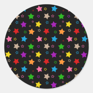 Pegatina Redonda Diseño de patrón de estrellas coloridas negro