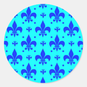 Pegatina Redonda Diseño de patrón de flor de lis azul