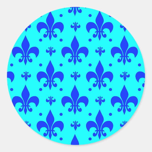Pegatina Redonda Diseño de patrón de flor de lis azul (Anverso)