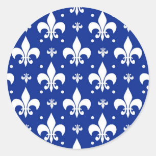 Pegatina Redonda Diseño de patrón de flor de lis de fondo azul