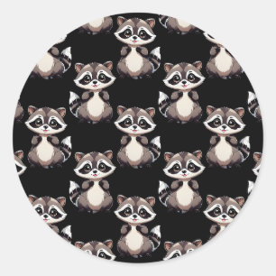 Pegatina Redonda Diseño de patrón de mapache negro 