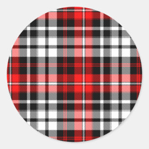 Pegatina Redonda Diseño de patrón de tartán a cuadros rojos negros