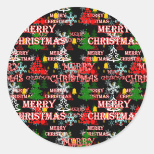 Pegatina Redonda Diseño de patrón de texto decorativo Feliz Navidad