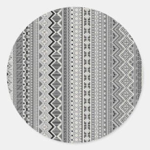Pegatina Redonda diseño de patrones aztecas blanco gris