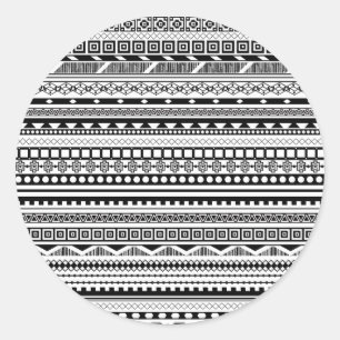 Pegatina Redonda Diseño de patrones aztecas blanco negro lindo