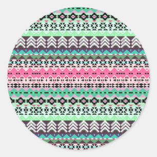 Pegatina Redonda diseño de patrones aztecas de colores