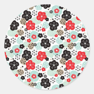 Pegatina Redonda Diseño de patrones japoneses