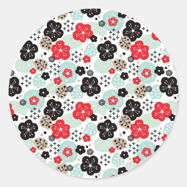 Pegatina Redonda Diseño de patrones japoneses (Anverso)