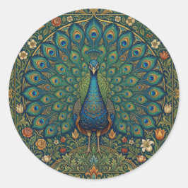 Pegatina Redonda Diseño de pavo real bohemio vintage elegante