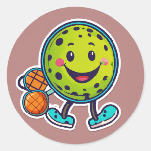 Pegatina Redonda "Diseño de pelota de rosca" con cara feliz
