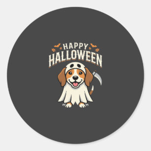 Pegatina Redonda Diseño de perro Beagle Feliz Halloween_1