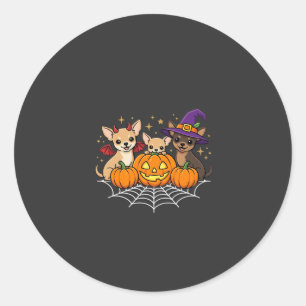 Pegatina Redonda Diseño de perro bruja calabaza Halloween Chihuahua