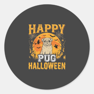Pegatina Redonda Diseño de perro espeluznante de Halloween de Pug f