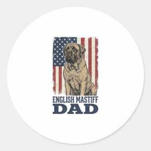 Pegatina Redonda Diseño de perro vintage patriótico de padre Mastín