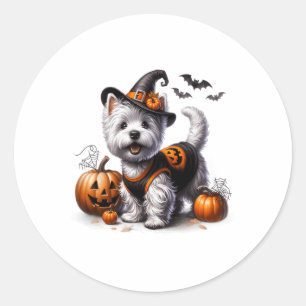 Pegatina Redonda Diseño de perros de Halloween Westie Tee West Terr
