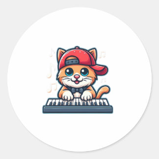 Pegatina Redonda Diseño de piano para jugar al gato para los amante
