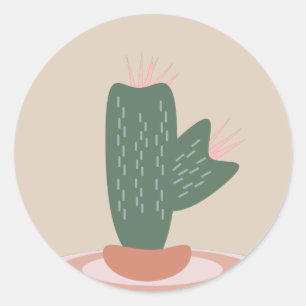 Pegatina Redonda Diseño de planta de interior de cactus con púas