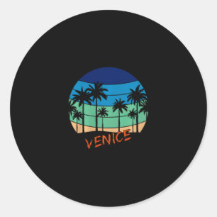 Pegatina Redonda Diseño de playa de puesta de sol retro vintage de 