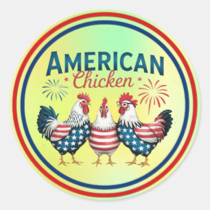 Pegatina Redonda Diseño de pollo americano patriótico del 4 de juli