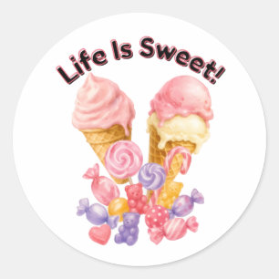 Pegatina Redonda Diseño de postre Kawaii lindo y cita positiva