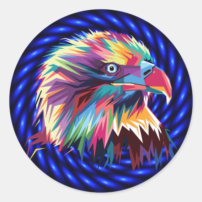 Pegatina Redonda Diseño de Prismático Geométrico de Águila Calva-80 (Anverso)