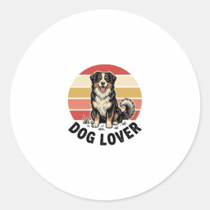 Pegatina Redonda Diseño de puesta de sol de perro lindo grabado vin
