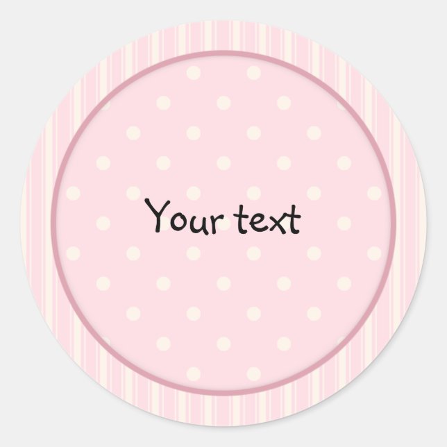 Pegatina Redonda Diseño de rayas y puntos rosados modernos (Anverso)